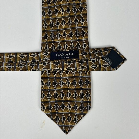 CANALI Gold Brown Geometric 100% Silk Mens Luxury Tie - 3.75W 56L - Picture 7 of 9